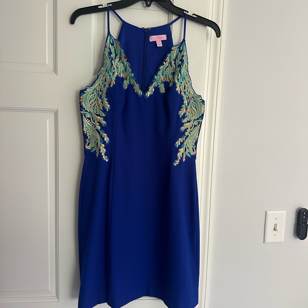 Lilly Pulitzer Blue Dress with Green Embroidery